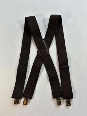 Cabela’s Brown Suspenders Leather Patch Heavy Duty Adjustable Metal Clips